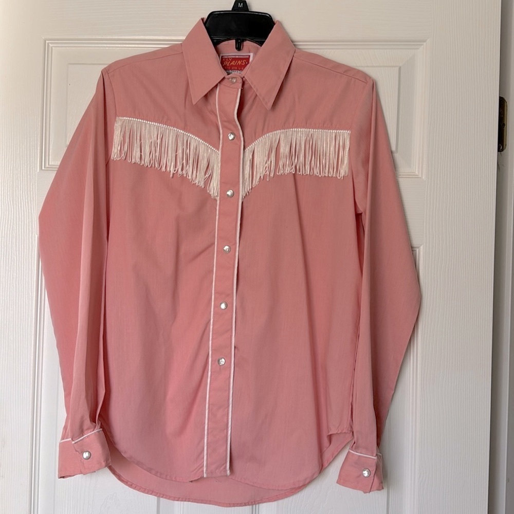 Vintage Ely Plains Western Fringe Pearl Snap Button Down Dress Shirt Unisex USA
